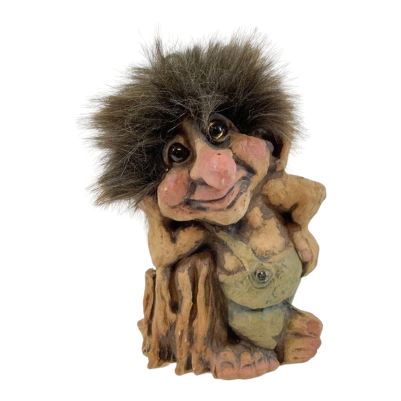 Charming "Lazy Troll Leaning on Stump" #265 Original 5" Norwegian Troll w/ Book - Picture 1 of 6